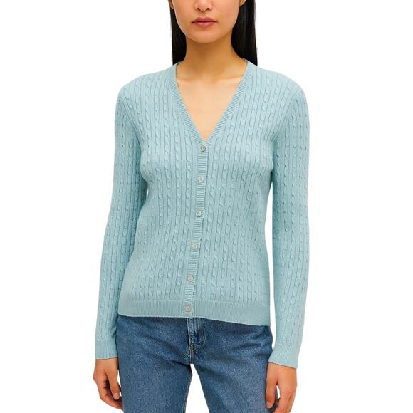 Jeanne Pierre 100% Cotton Cable Knit V-Neck Cardigan Light Blue size Small - Picture 1 of 5